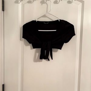 Cute black cropped lace up top